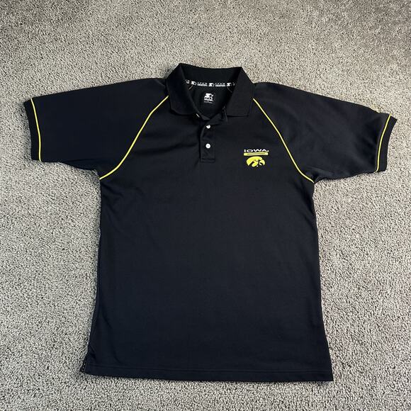 Iowa Hawkeyes Shirt Polo Mens Medium Black Yellow NCAA Football Team Starter - Picture 1 of 12